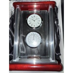Italian Ottaviani Crystal and Wood Desktop Swivel Clock& Thermometer Gift Boxed